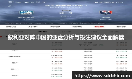 叙利亚对阵中国的亚盘分析与投注建议全面解读